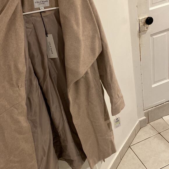 NEW Size 14 Cole Haan Belted Wrap Coat Bone missing belt - Picture 11 of 12